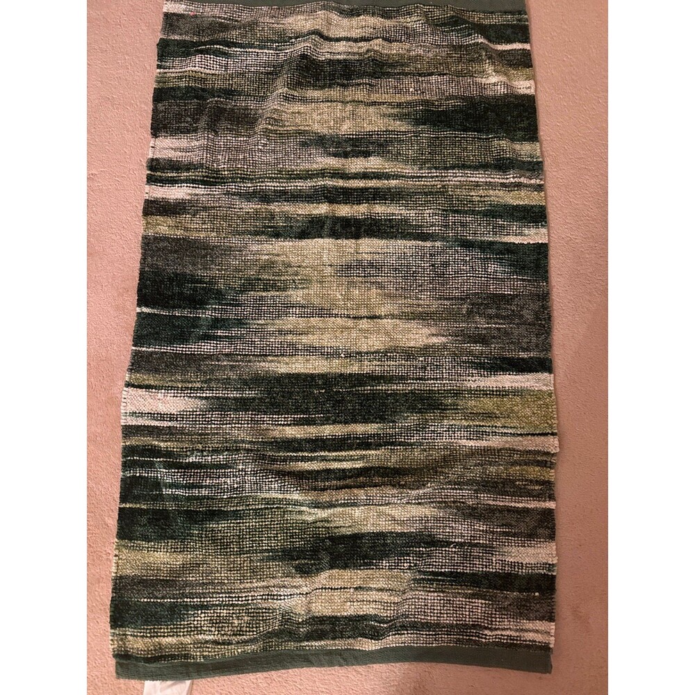 Green stripe chenille throw rug